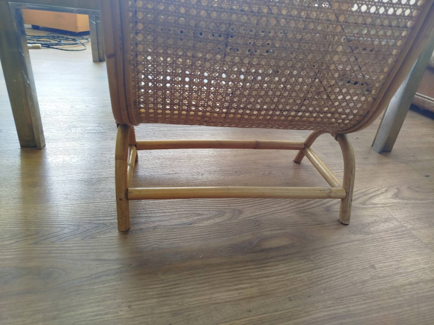 Fluted rattan magazine rack, 1950s