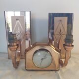Two wall lights and matching alarm clock in rose mirrored glass