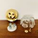 1 of 2 Large Brass and Floral Ice Glass Flush Light by Glashütte Limburg