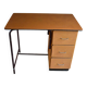 Beech desk with orange faux leather, 3 drawers, 1960s-70s.