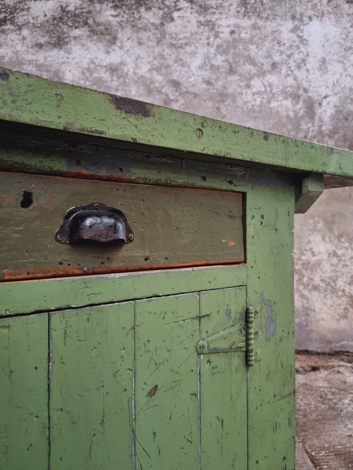 Antique workbench green kitchen island