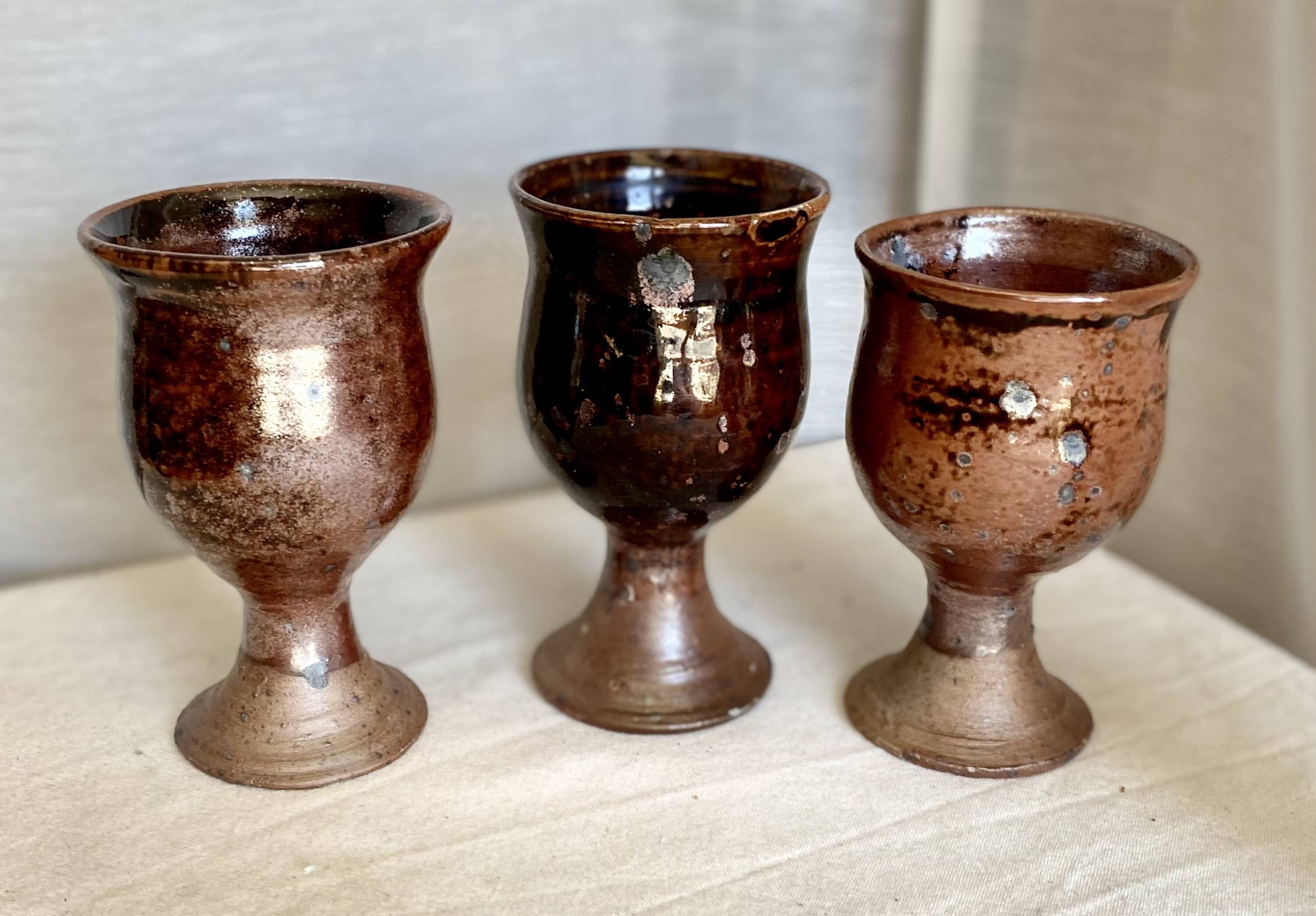 Service de 8 verres grès pyrite vintage 1960 d'Albert THIRY (Vallauris)