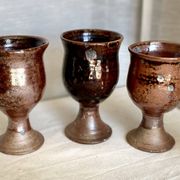 Service of 8 vintage pyrite stoneware glasses from 1960 by Albert THIRY (Vallauris)