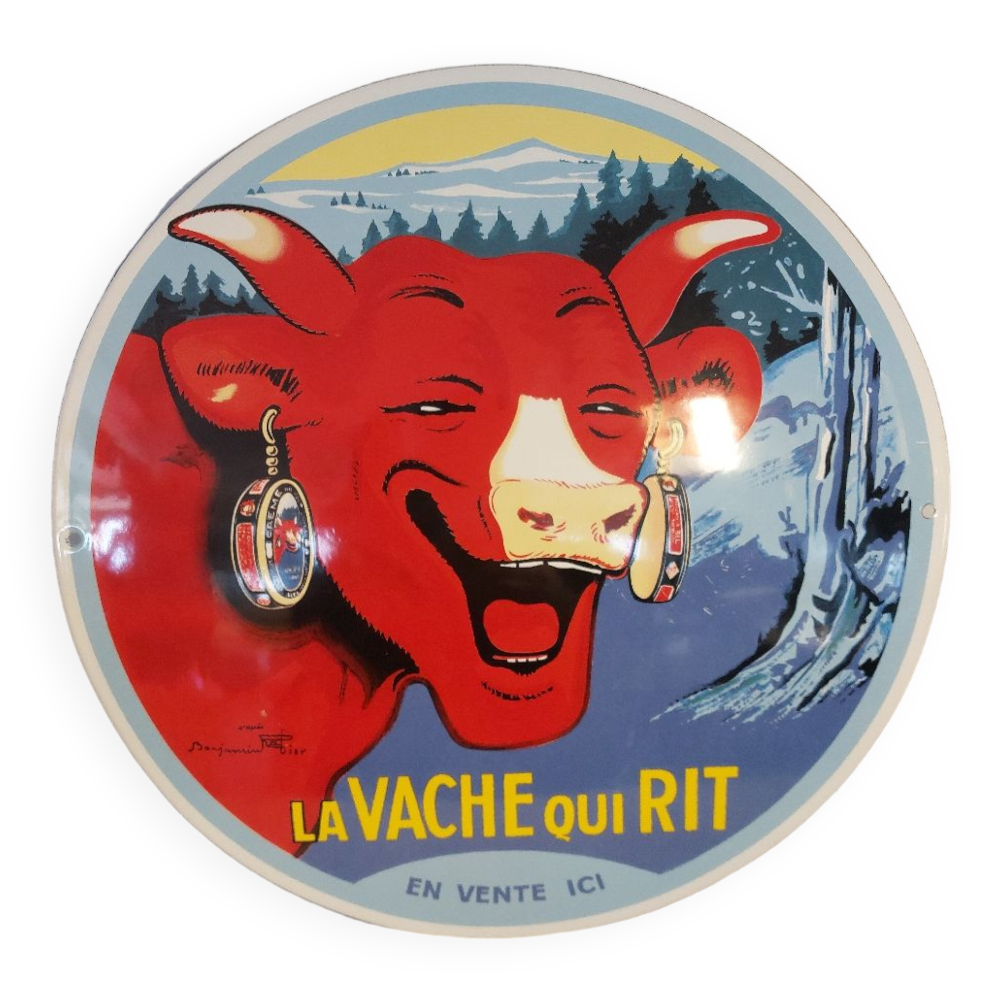 Plaque publicitaire émaillée La Vache Qui Rit 40cm