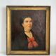 Peinture ancienne huile sur toile portrait femme noeud rouge fin 19eme