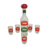 Liquor bottle and glasses, 1960s, set of 6