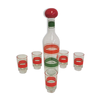 Liquor bottle and glasses, 1960s, set of 6
