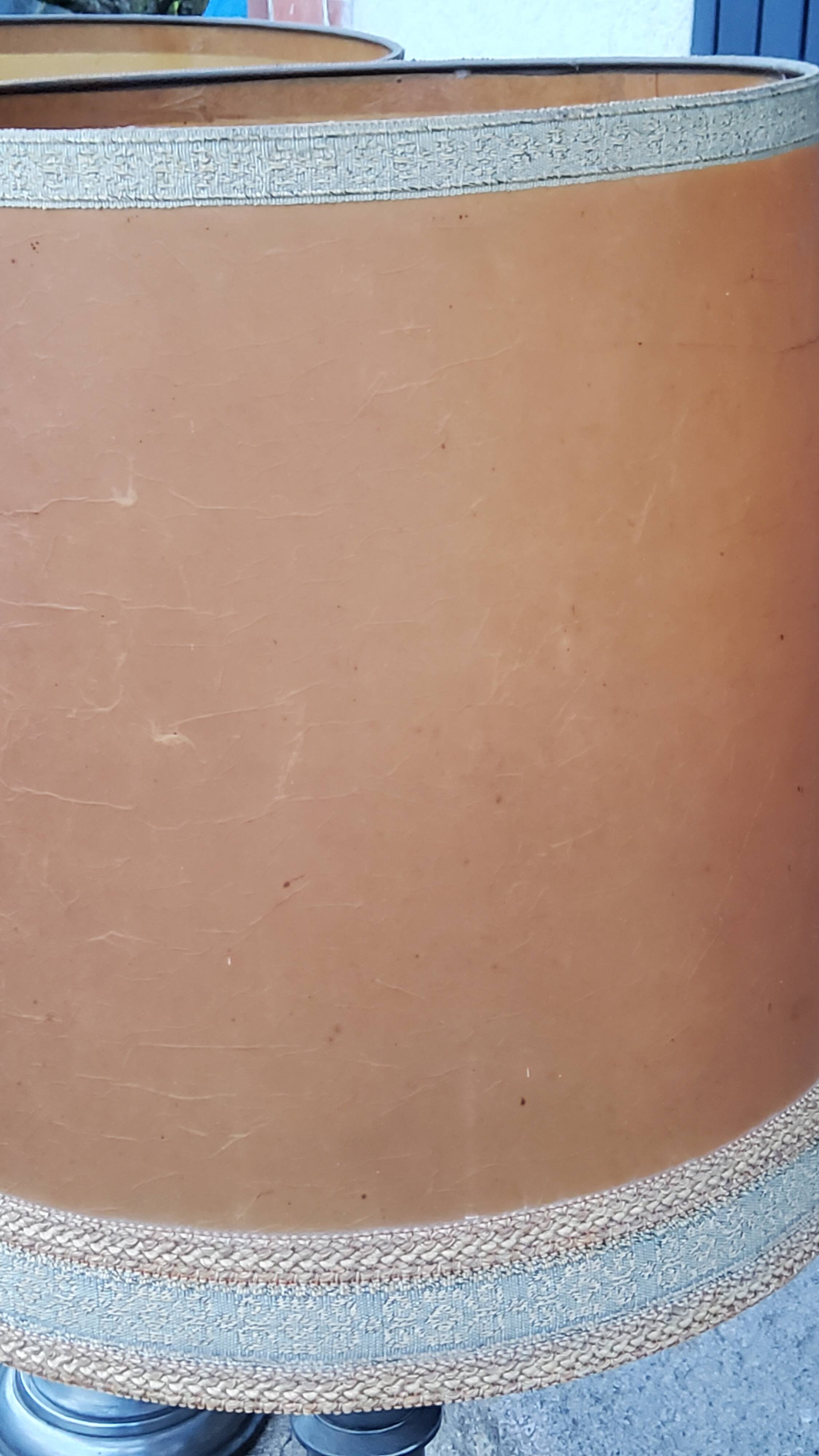 Pair of 70s Kaiser Leuchten lamps in brushed metal with original shades