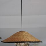 Suspension rotin/osier & verre ancien