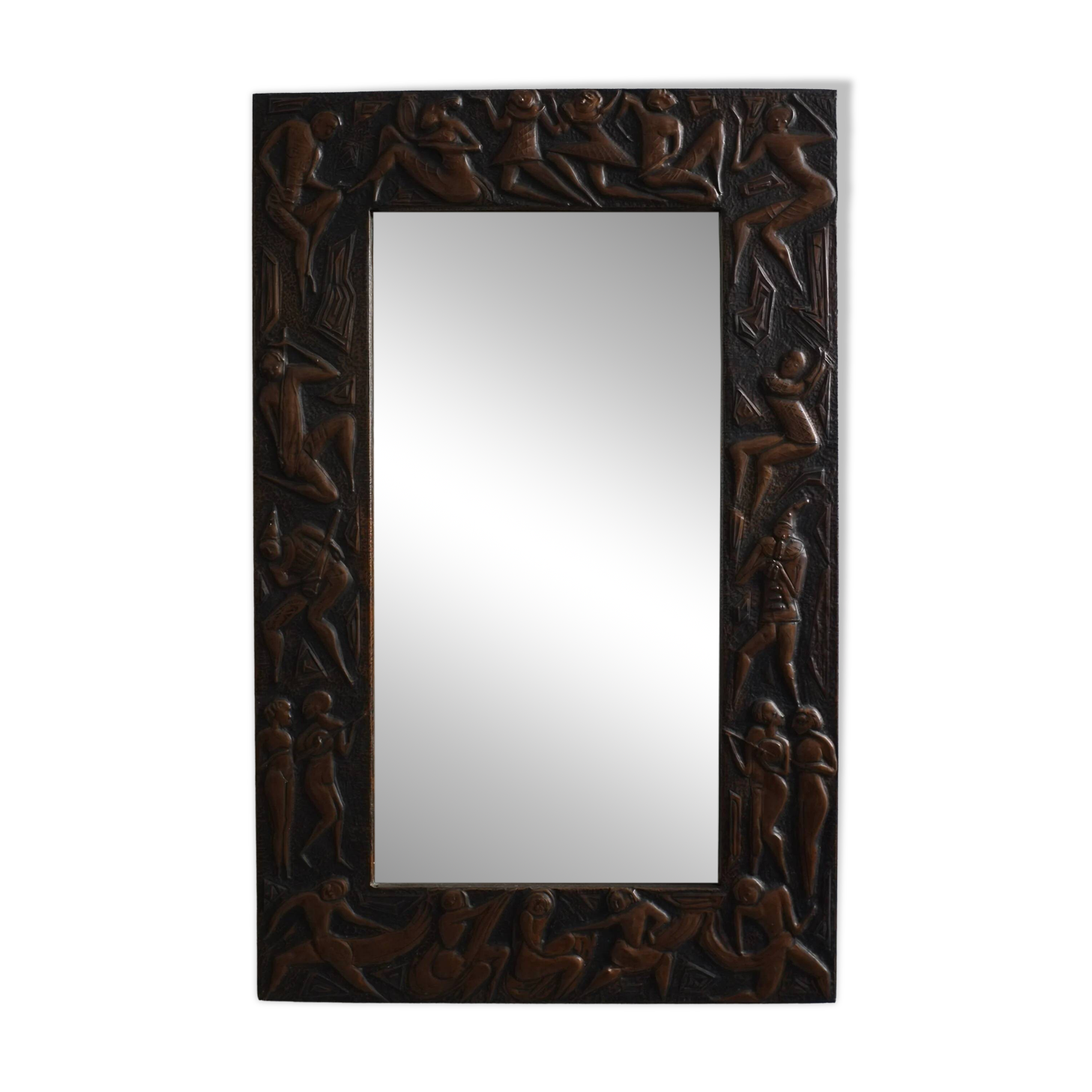 Copper relief wall mirror | Bragalini Angelo style | Italy | 1970s
