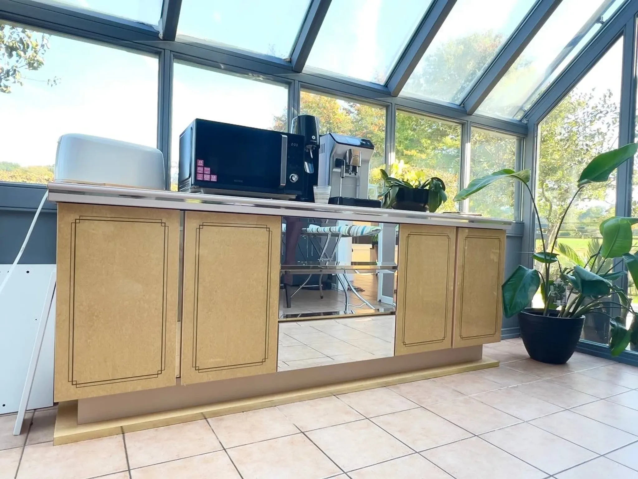 Vintage sideboard with doors and mirror elements – storage furniture