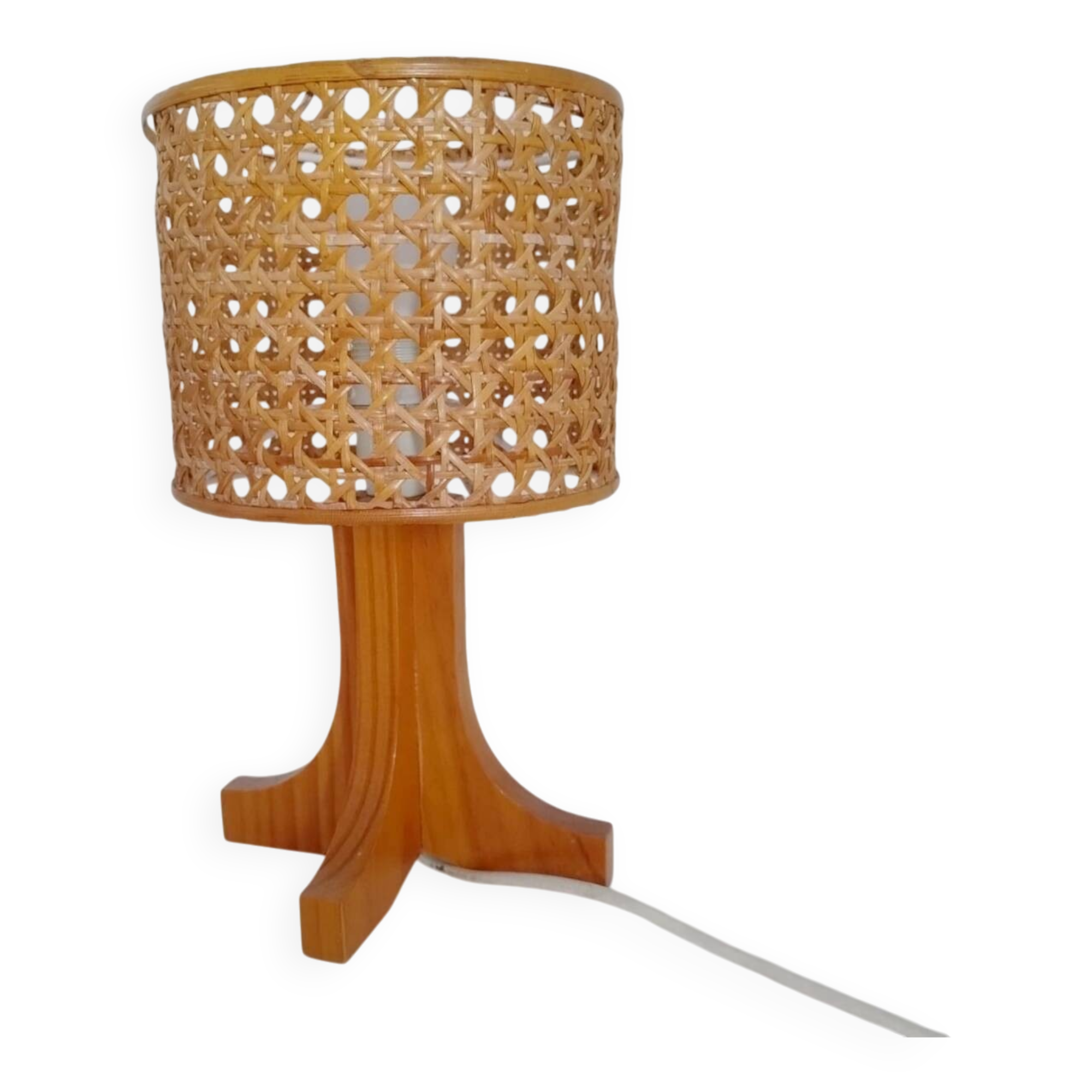 Lampe années 70 cannage et bois