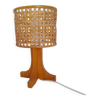 Lampe années 70 cannage et bois