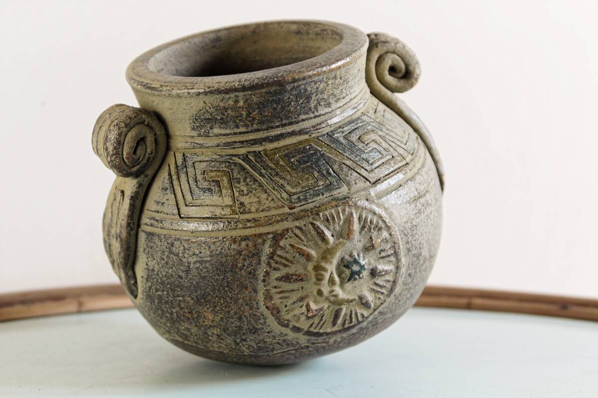 Greek terracotta vase, bronze patina