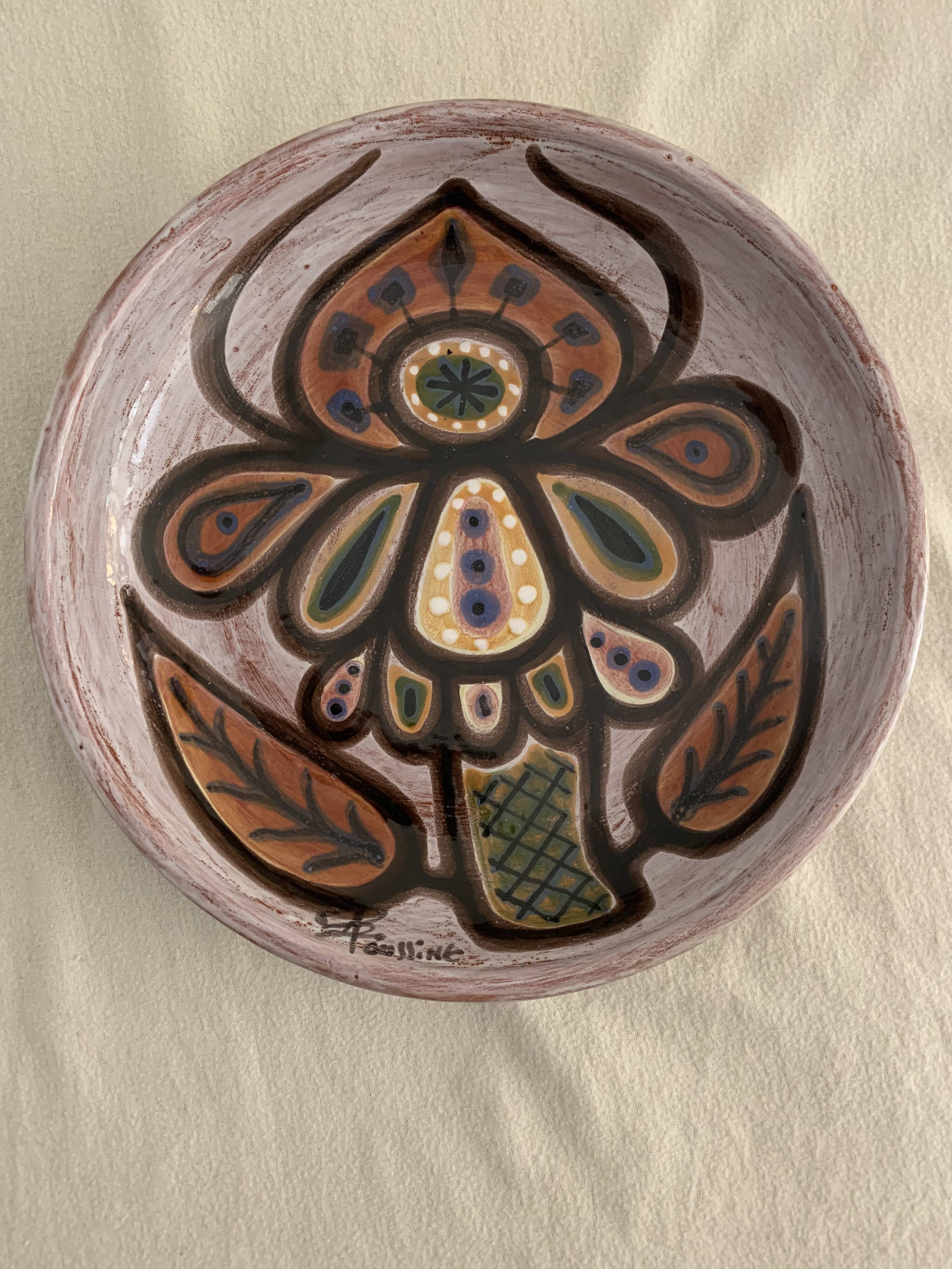 Ceramic dish enamelled by Jacques Poussines Sant Vicens 1950