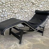 LC4 Cassina Chaise Lounge Vintage Black Leather, Perriand, Le Corbusier and Jeanneret