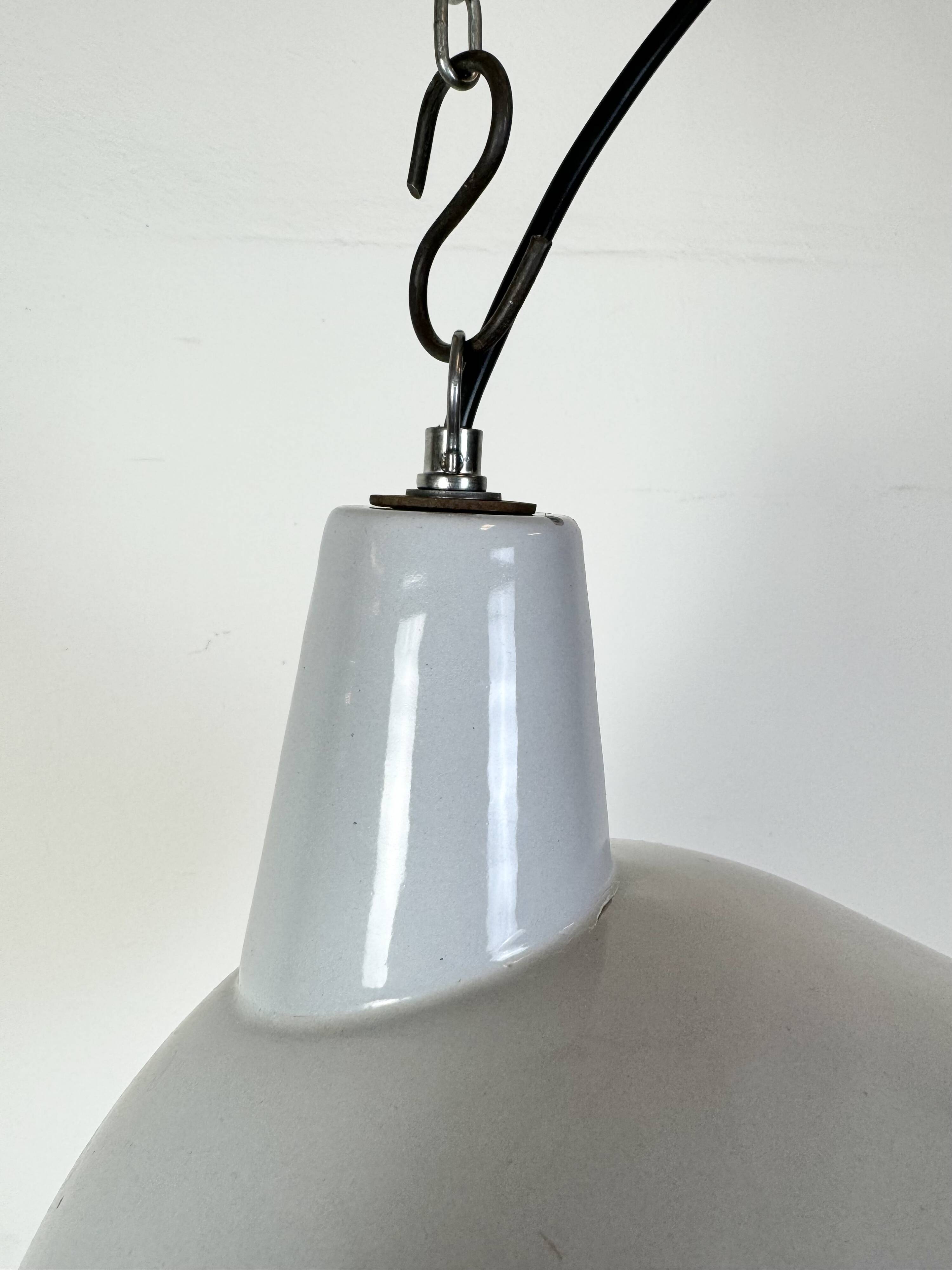 Industrial Grey Enamel Factory Pendant Lamp, 1960s