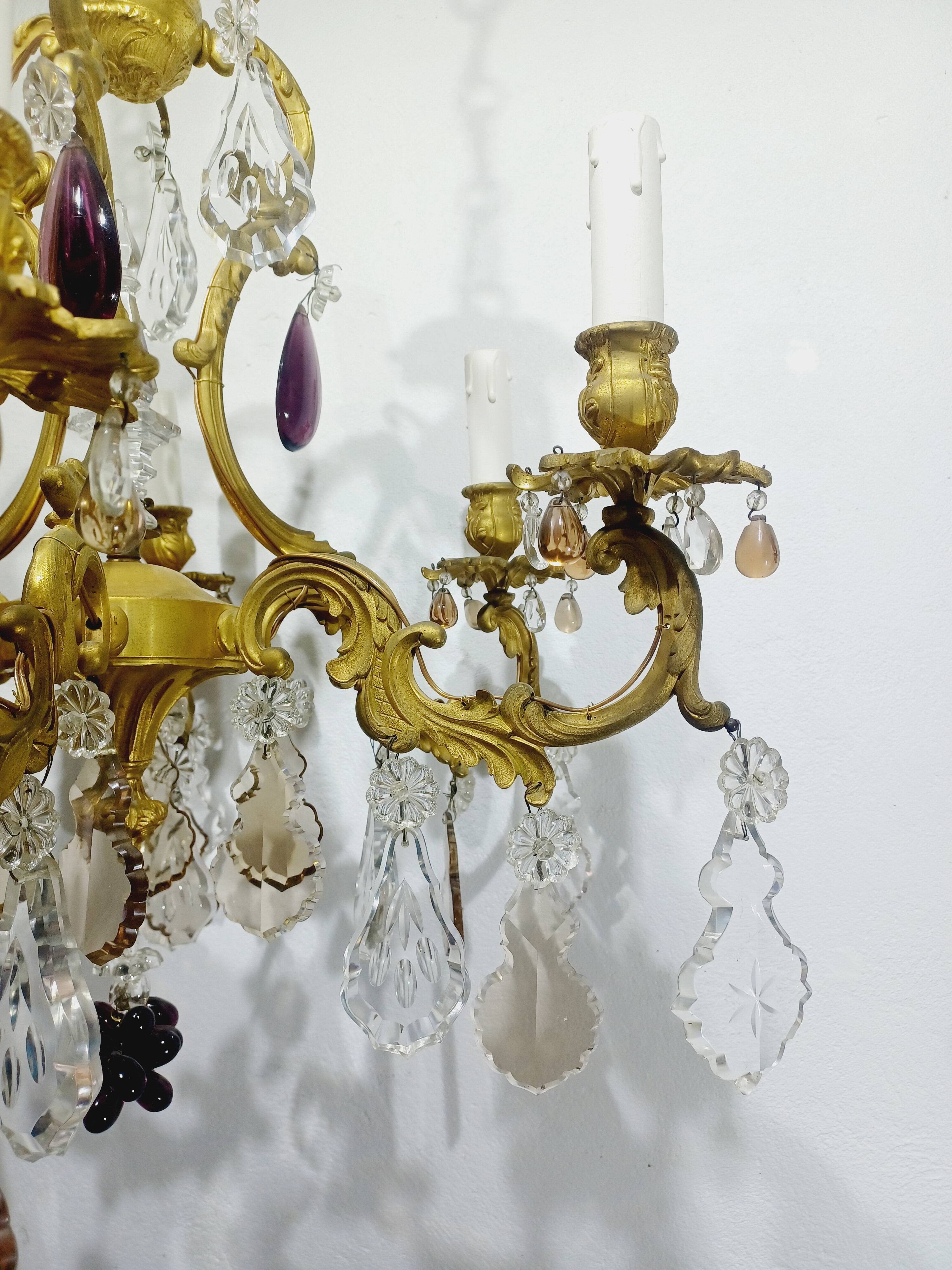 6-light bronze and crystal chandelier