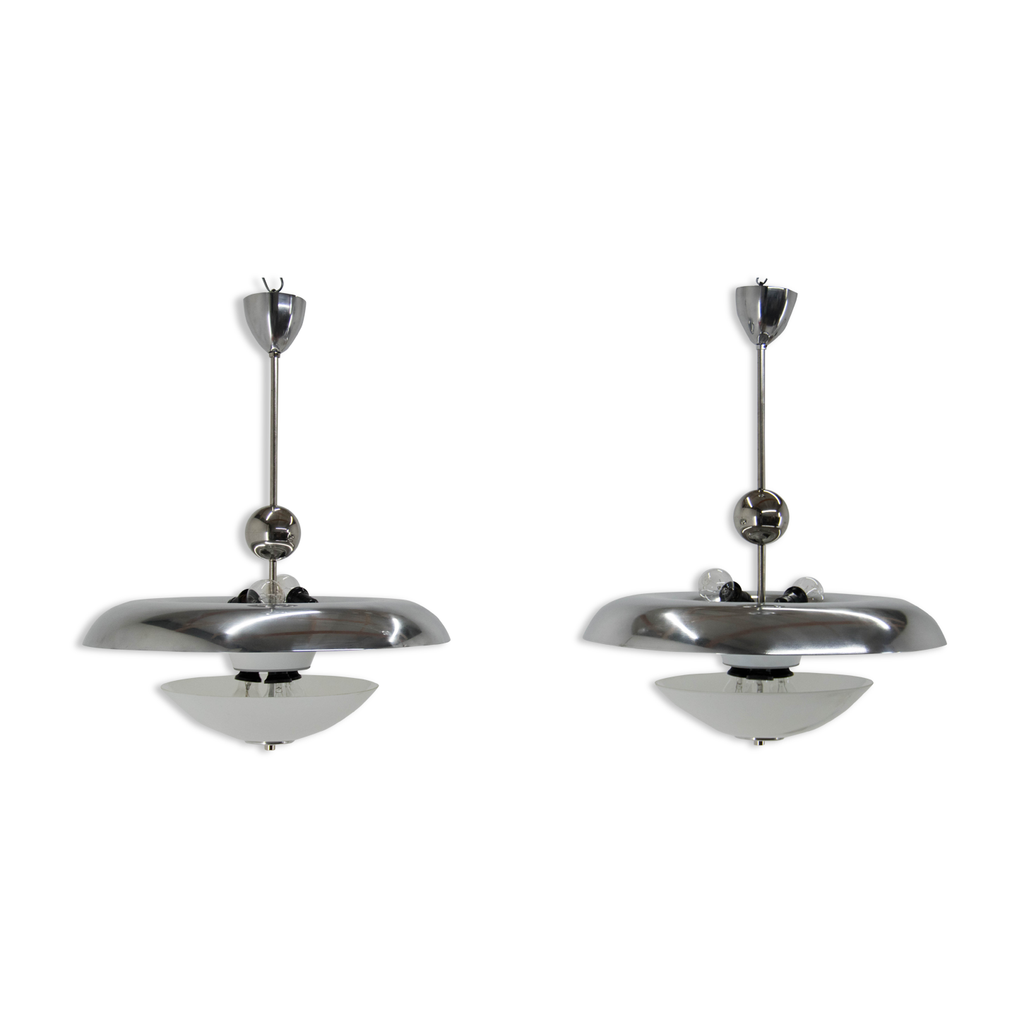 Set of Two Bauhaus Chandeliers, 1930s, Restored