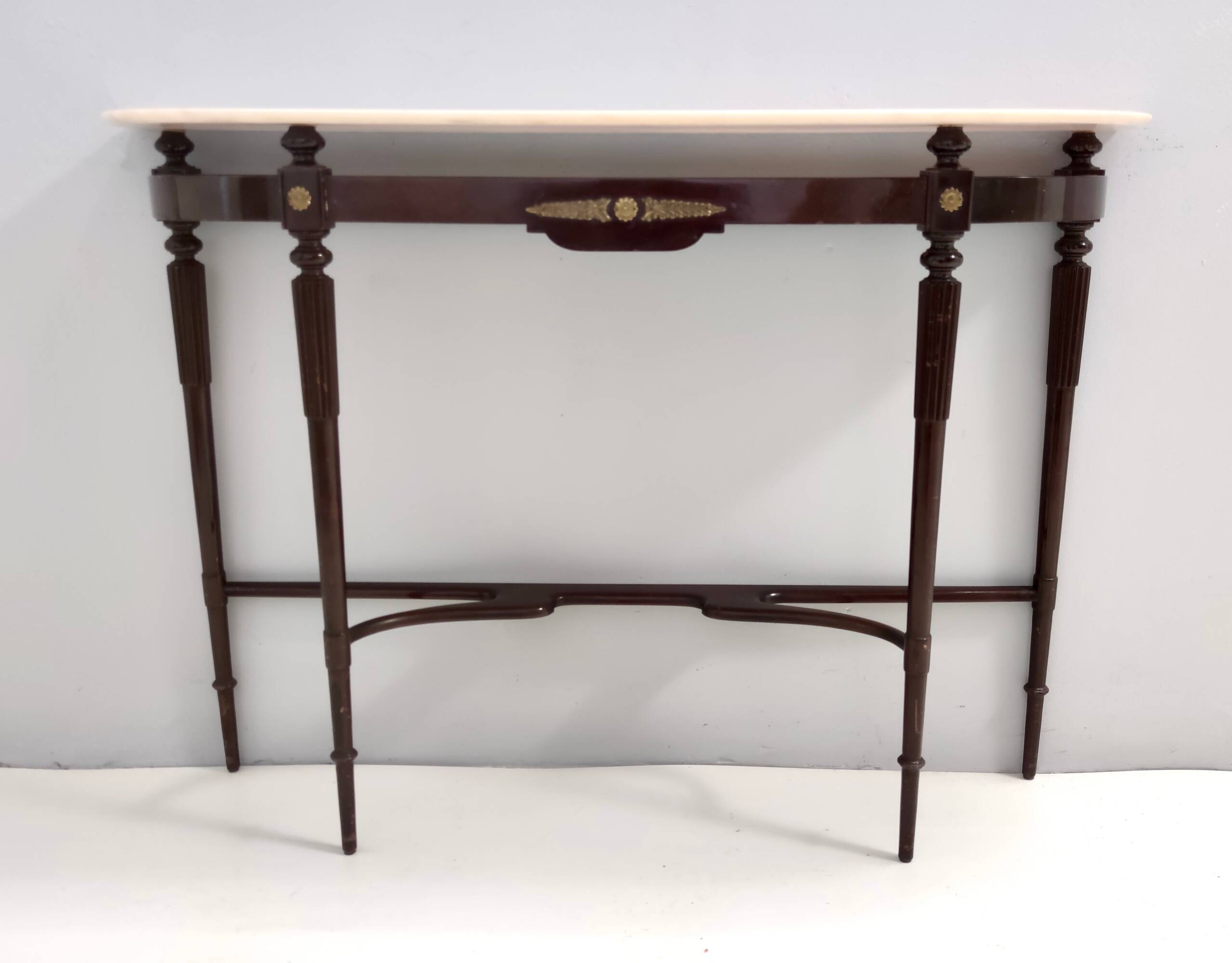 Vintage beech console table with portuguese pink marble top, italy
