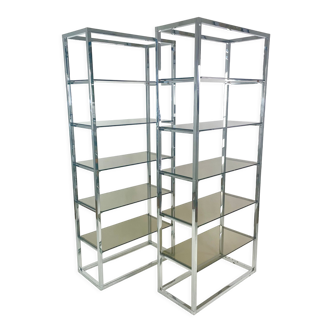 Pair of chrome and smoked glass Belgo chrom shelves, Belgium, circa 1980