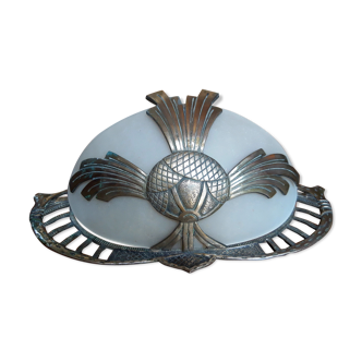 Applique art deco laiton & verre sablé