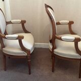 Pair of Louis XVI style medallion armchairs, late 19th / early 20th century.