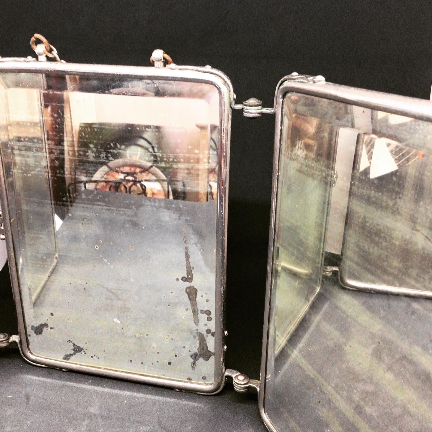 Bevelled triptych barber mirror 57x16cm