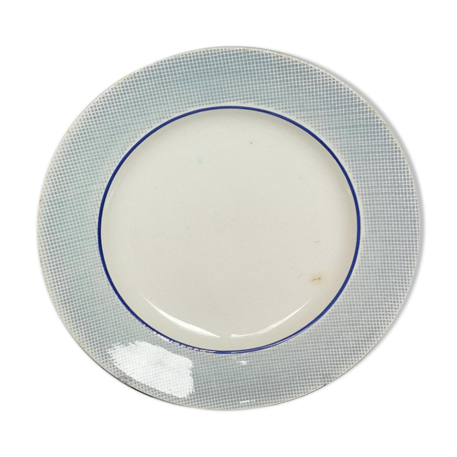 Large Plat Rond Former Digoin Sarreguemines Liseré Bleu Vichy Vintage