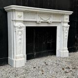 Louis XVI Style Fireplace in White Carrara Marble Circa 1880