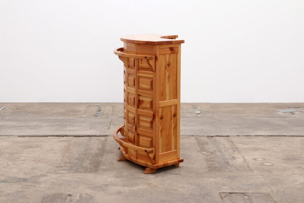 Bar brutaliste en bois avec 3 chaises de bar, 1970s