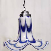 Blue & White Murano Glass Bell Pendant Ascribable to Mazzega, Italy, 1970s