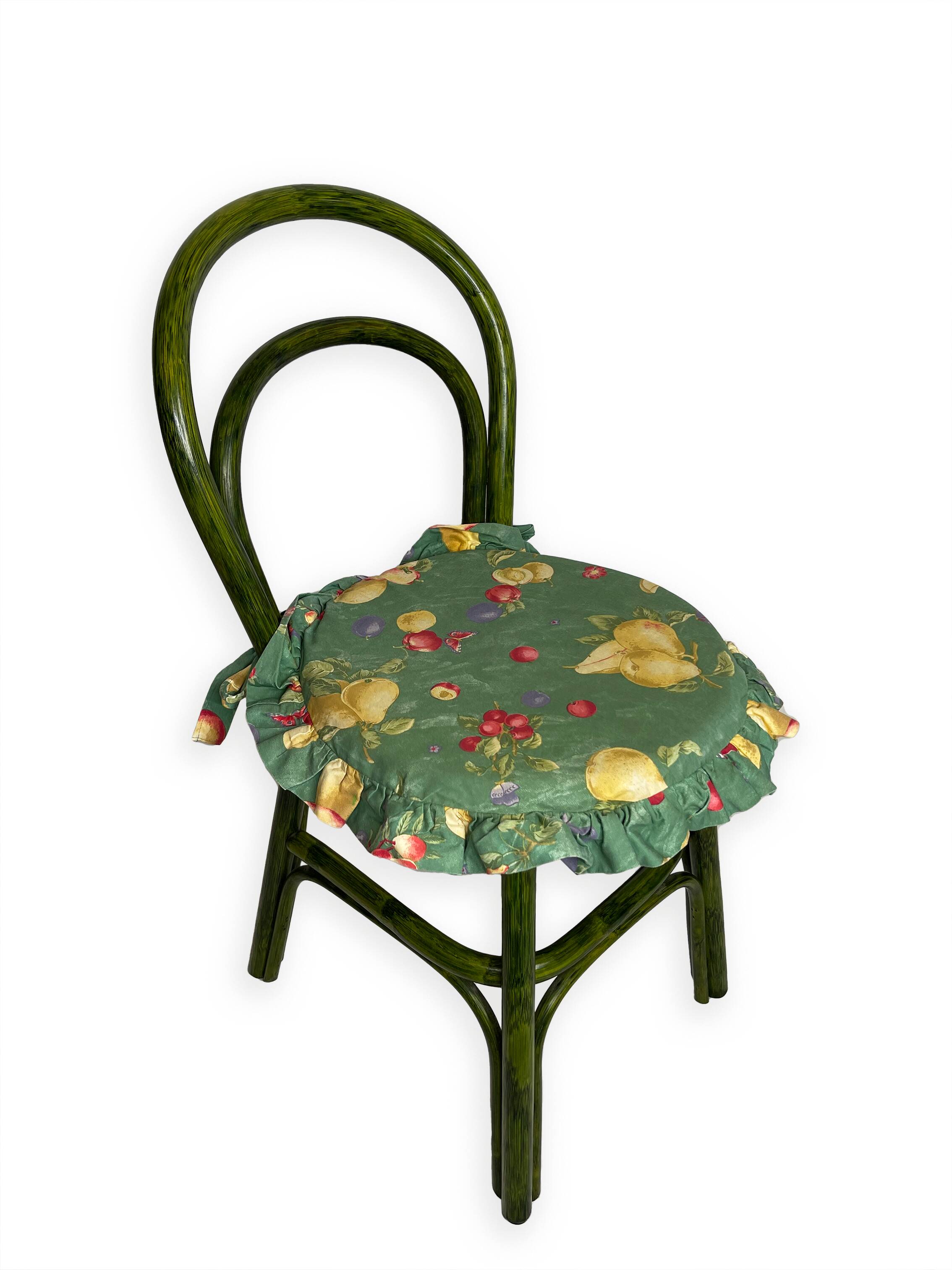 Green rattan wood chairs 1970s