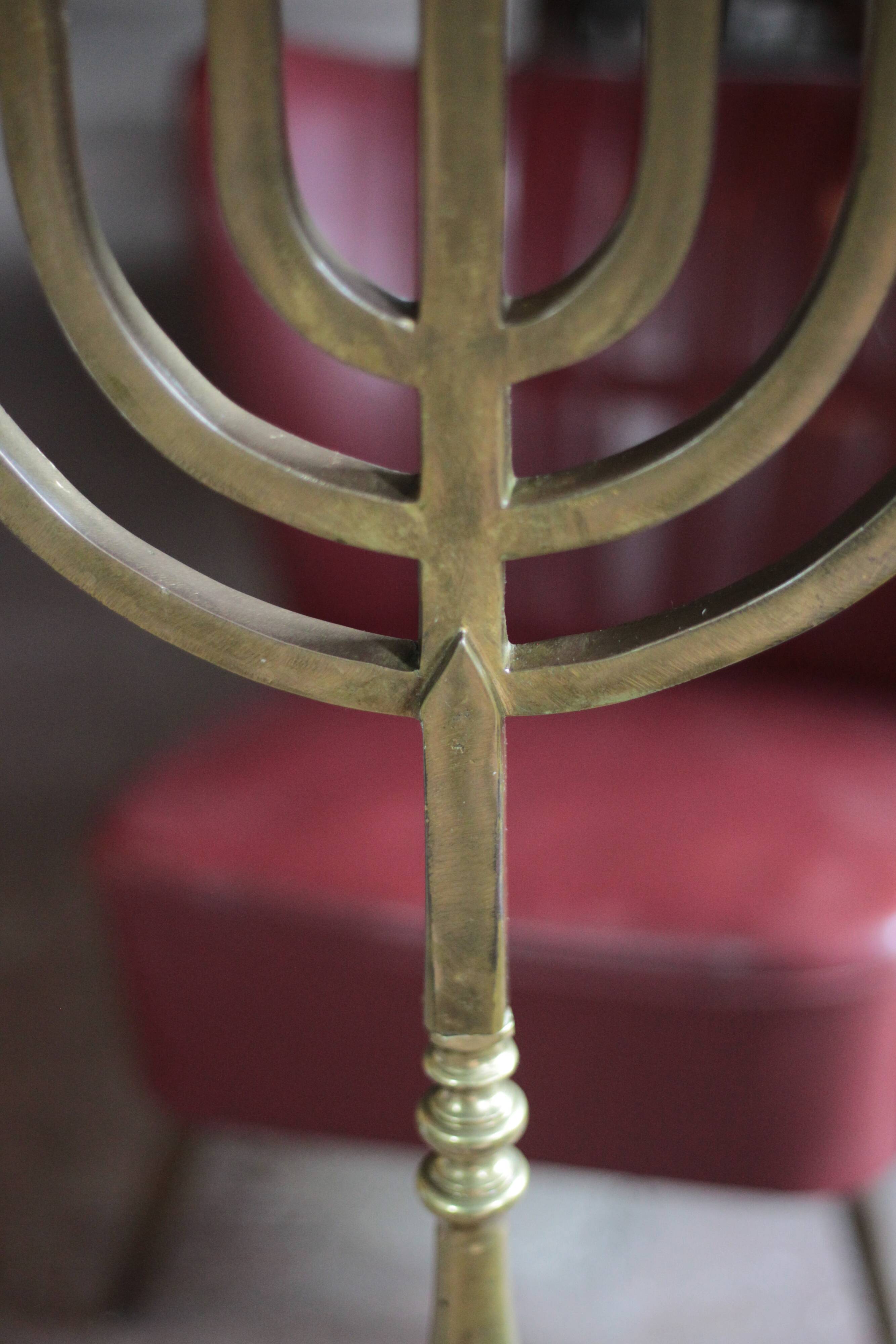 Golden bronze chandelier with seven arms, Menorah, candlestick on a stand, candelabrum.