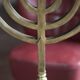 Golden bronze chandelier with seven arms, Menorah, candlestick on a stand, candelabrum.