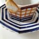 HB Quimper octagonal butter dish, hand-painted graphic design.