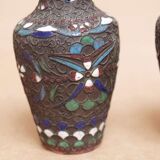 Pair of Japanese vases in bronze and enamel