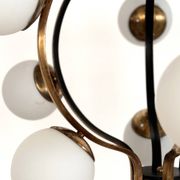 Stilnovo Italian Midcentury Chandelier, Brass & Opaline Glass, 1950s