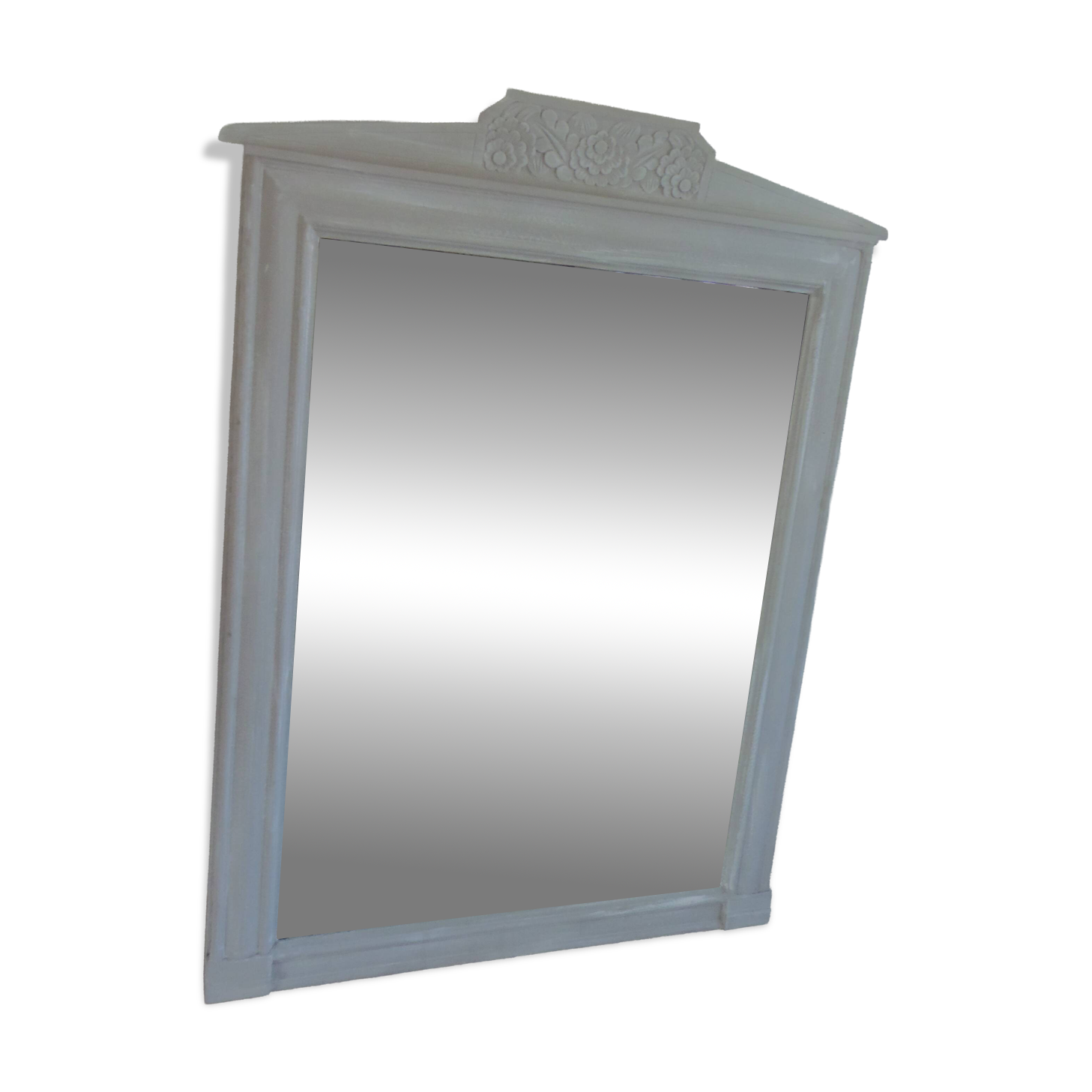 Antique trumeau mirror with pearl grey and powdered white patina