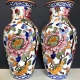 Pair of large Vase in Gien earthen earthen pattern Peonies