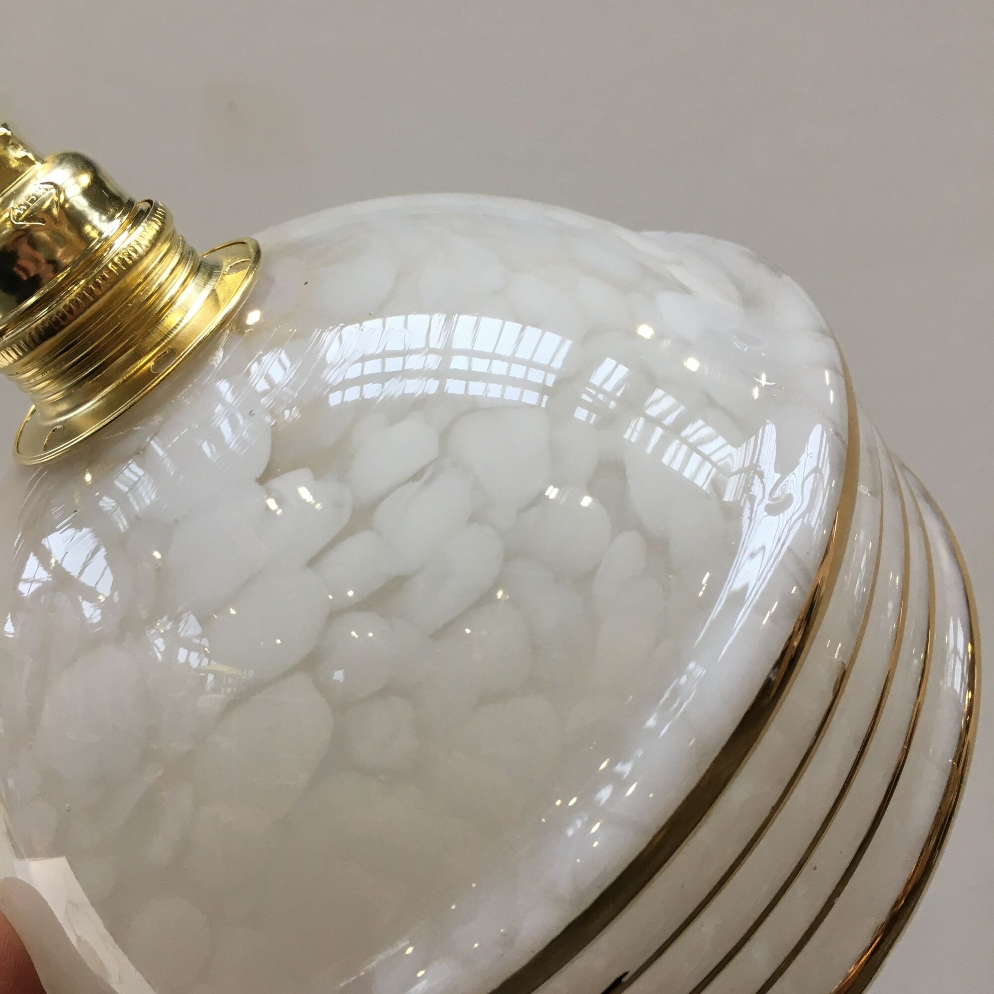 Pair of Art Deco ball suspensions in white Clichy glass