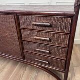 Vintage sideboard in woven wicker and bamboo