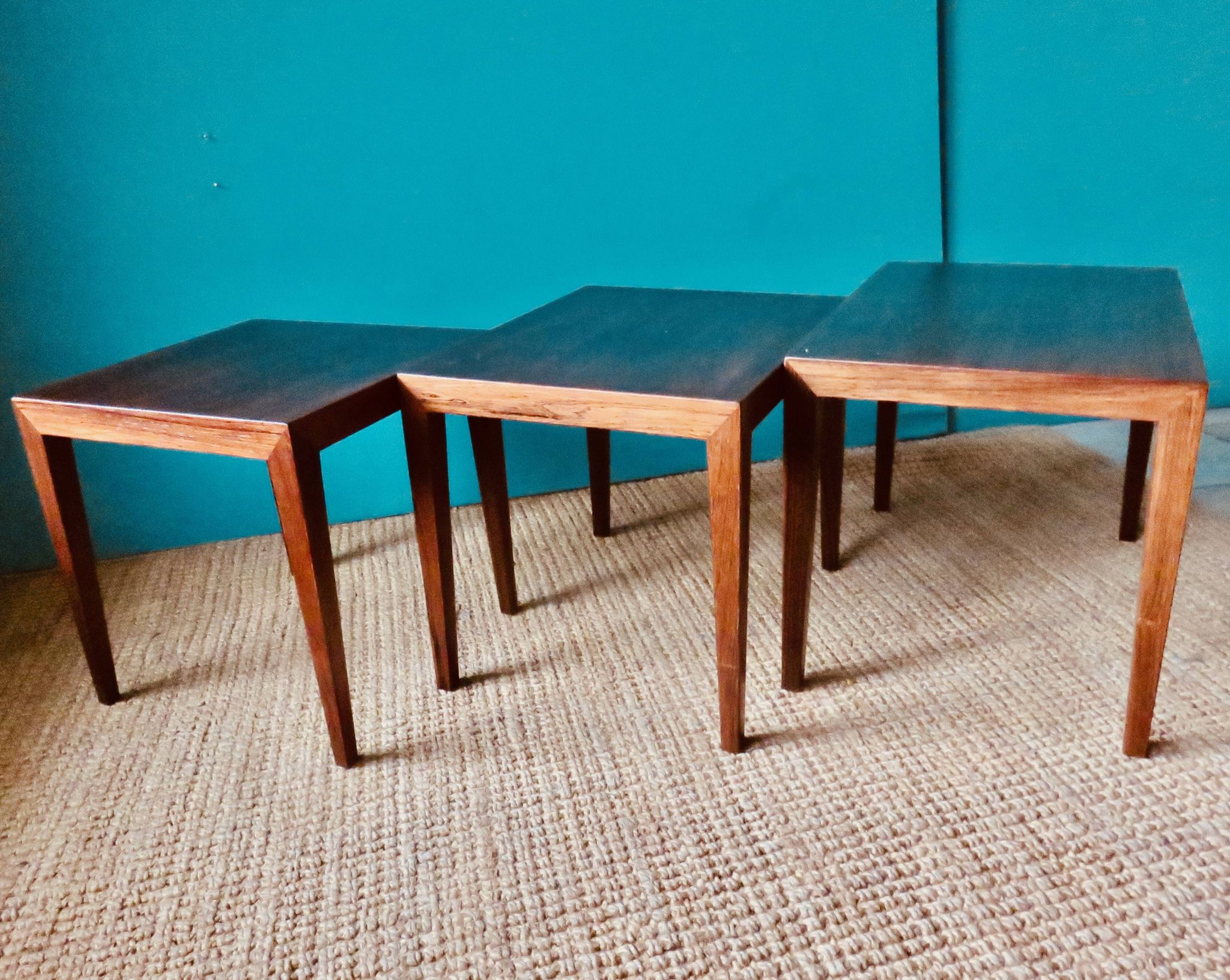 Three rosewood side tables by Séverin Hansen. Denmark 1965