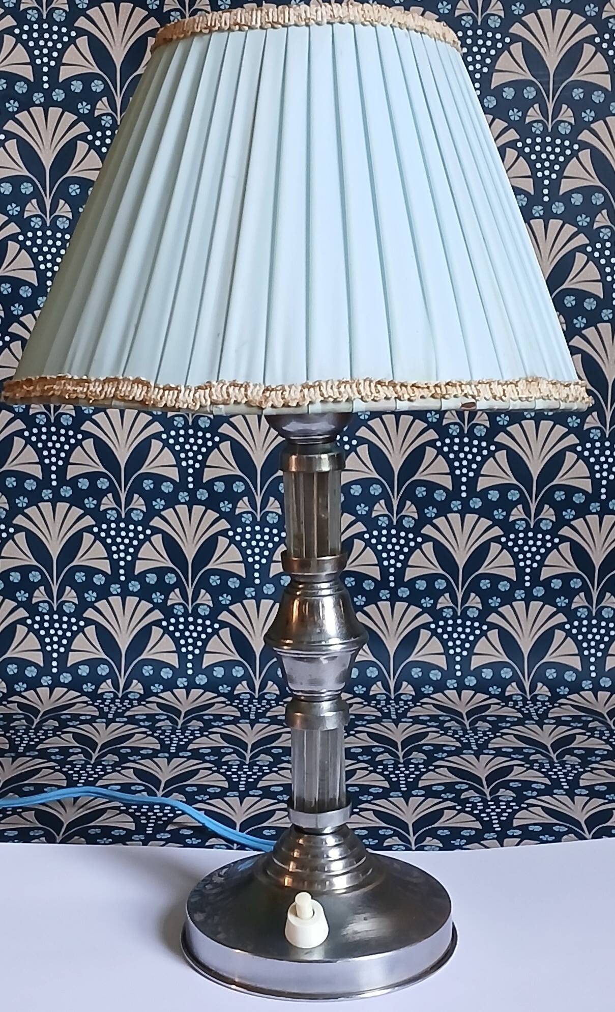 Silver metal lamp & glass cylinders from the 1940s