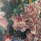 Bouquet of flowers on an entablature, signed