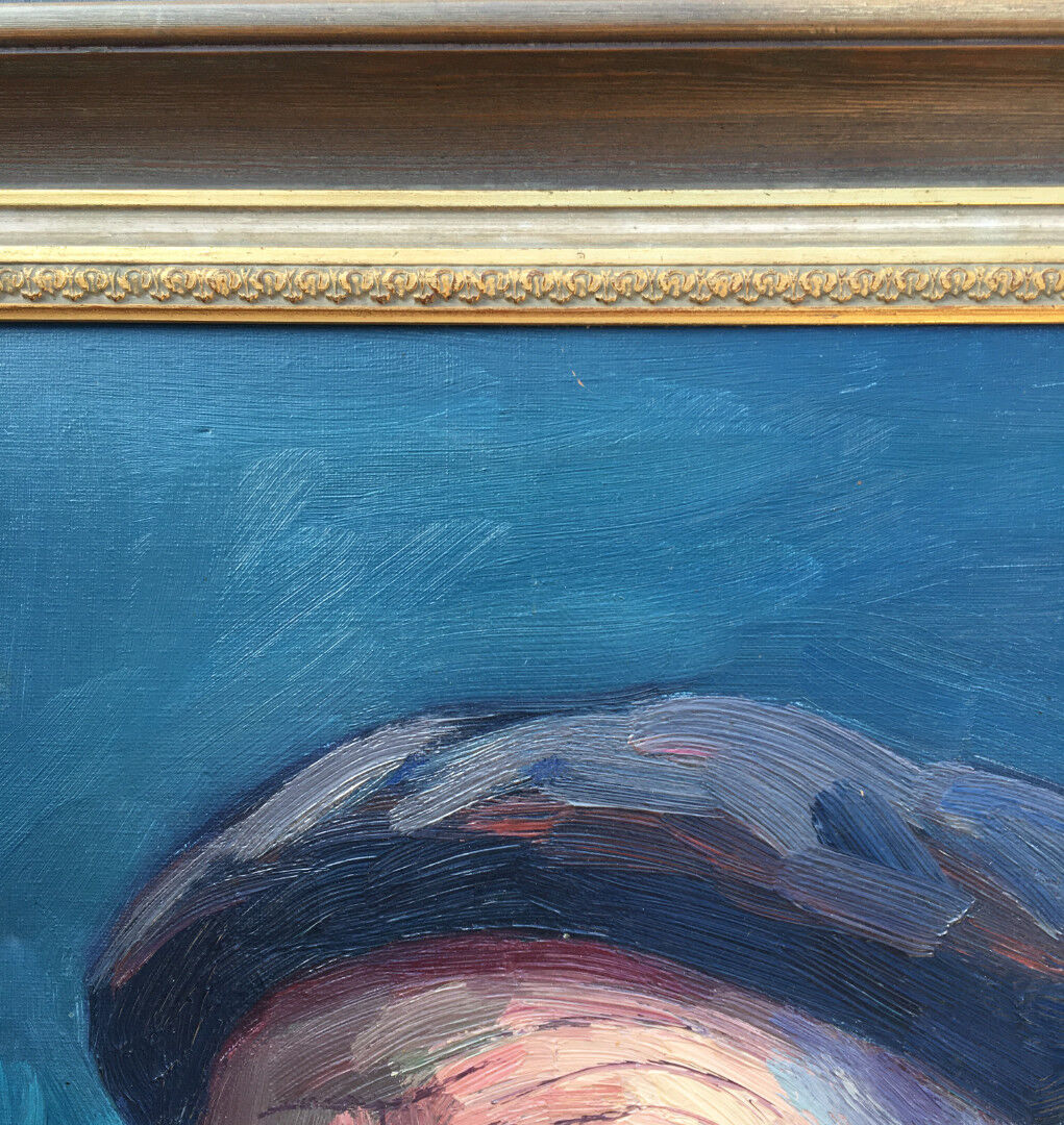 Oil on canvas french man portrait painting, signed by A. Chris, 1962