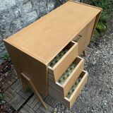 Buffet commode vintage pieds compas chêne clair 1960