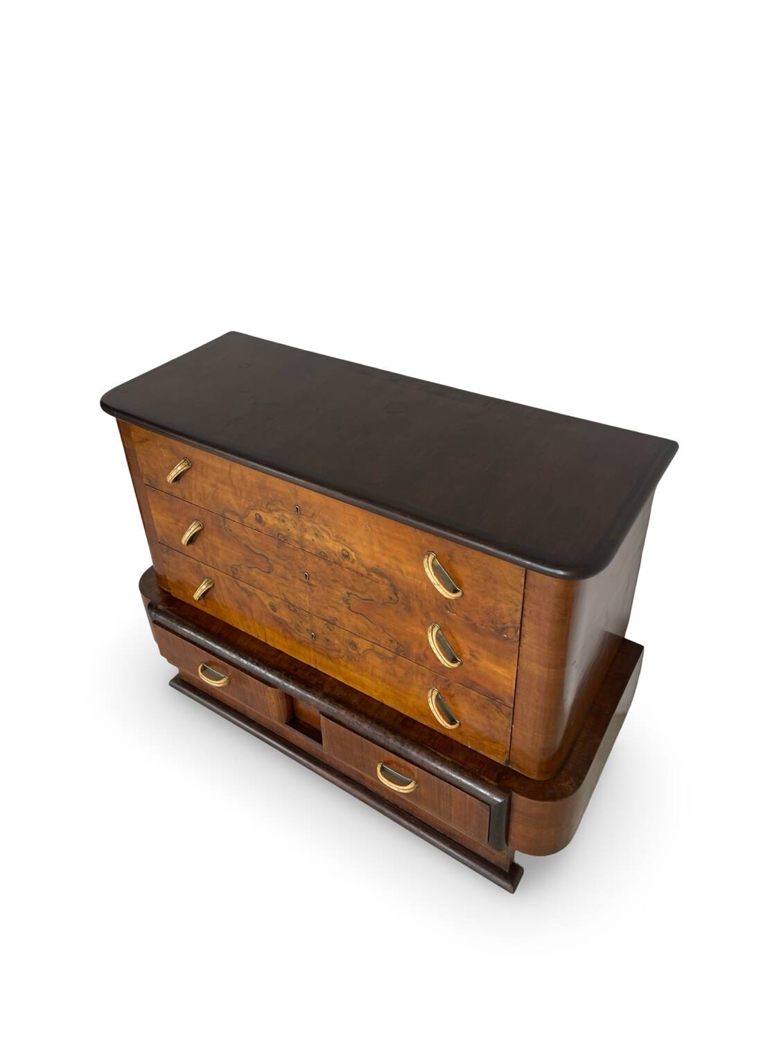 Commode italienne Art déco en ronce de noyer, années 1920