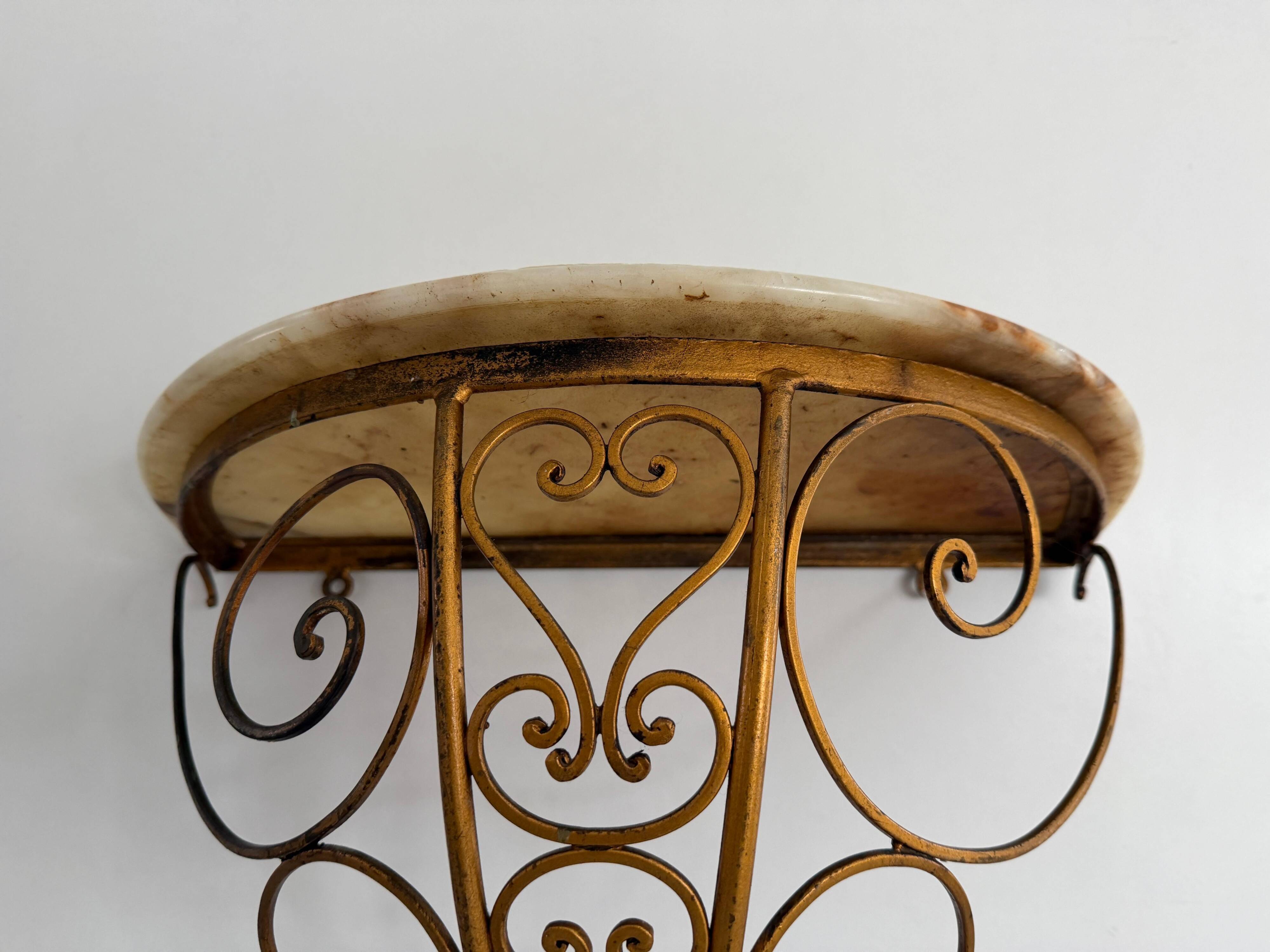 Mid-century floating wall console in wrought iron, 1950, Italy