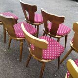 Set of 10 wooden bistro chairs with vintage cushions from the 70s/80s/90s